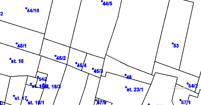 Parcela st. 44/11 v KÚ Třeboutice, Katastrální mapa