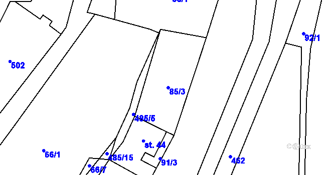 Parcela st. 85/3 v KÚ Třeboutice, Katastrální mapa