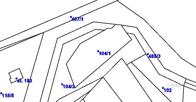 Parcela st. 104/1 v KÚ Třeboutice, Katastrální mapa