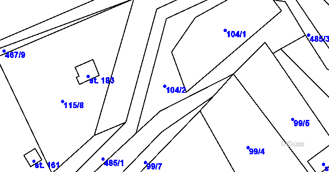 Parcela st. 104/2 v KÚ Třeboutice, Katastrální mapa