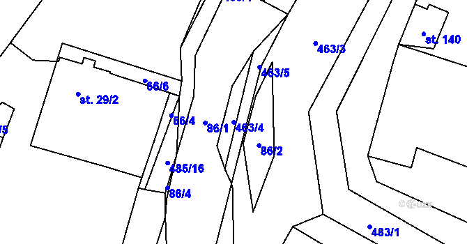 Parcela st. 463/4 v KÚ Třeboutice, Katastrální mapa