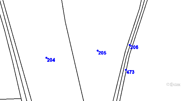Parcela st. 205 v KÚ Třeboutice, Katastrální mapa