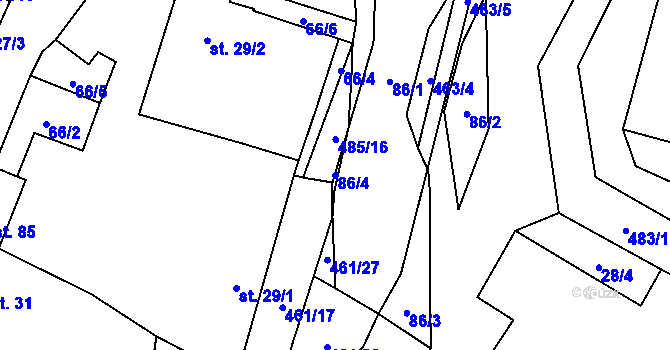 Parcela st. 86/4 v KÚ Třeboutice, Katastrální mapa
