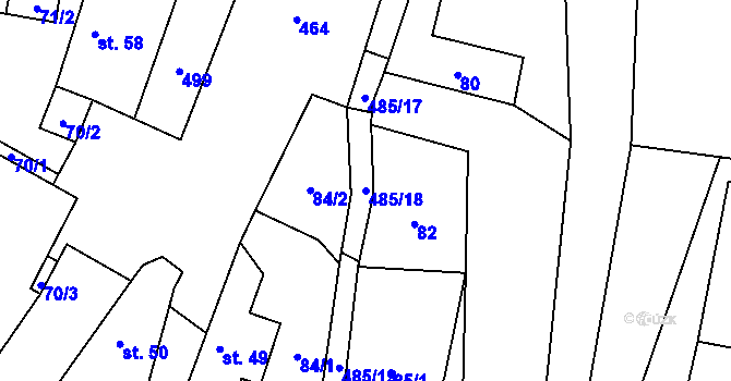 Parcela st. 485/18 v KÚ Třeboutice, Katastrální mapa