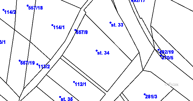 Parcela st. 34 v KÚ Třebovětice, Katastrální mapa