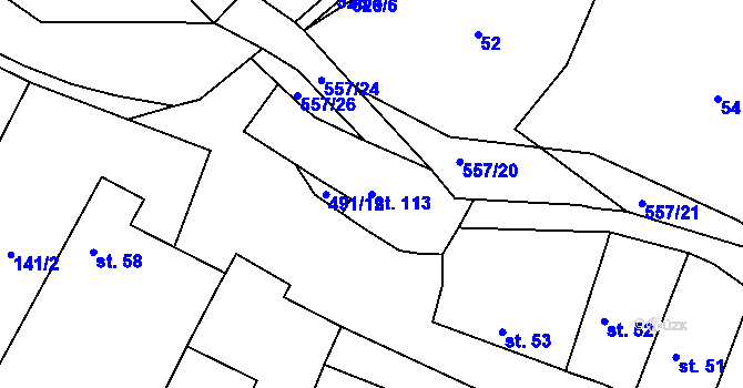 Parcela st. 113 v KÚ Třebovětice, Katastrální mapa