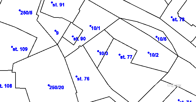 Parcela st. 10/3 v KÚ Třebovětice, Katastrální mapa
