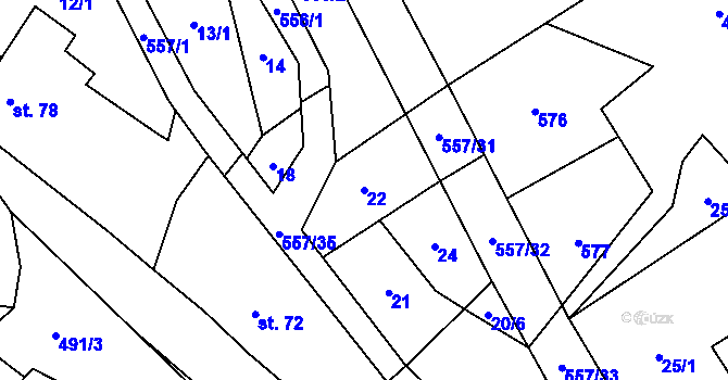 Parcela st. 22 v KÚ Třebovětice, Katastrální mapa