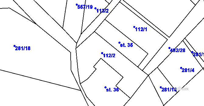 Parcela st. 112/2 v KÚ Třebovětice, Katastrální mapa