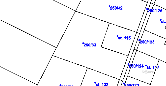 Parcela st. 250/33 v KÚ Třebovětice, Katastrální mapa