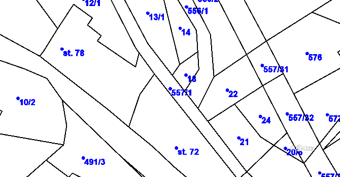 Parcela st. 557/1 v KÚ Třebovětice, Katastrální mapa