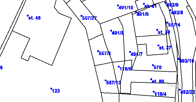 Parcela st. 557/3 v KÚ Třebovětice, Katastrální mapa
