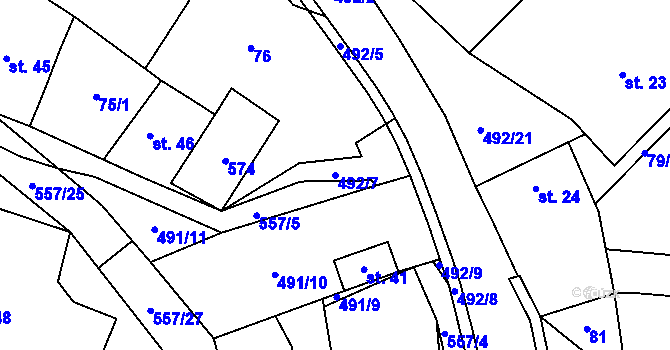 Parcela st. 492/7 v KÚ Třebovětice, Katastrální mapa