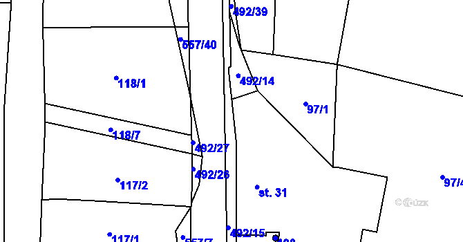 Parcela st. 492/16 v KÚ Třebovětice, Katastrální mapa