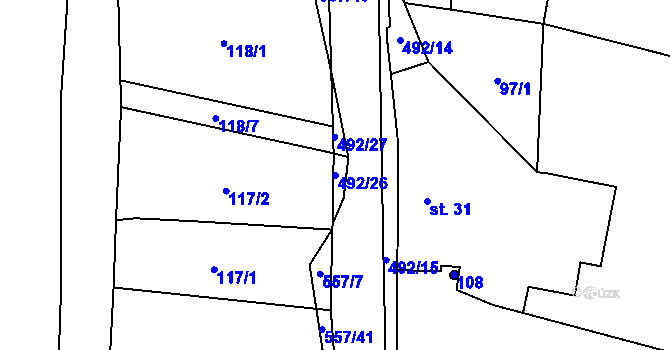 Parcela st. 492/26 v KÚ Třebovětice, Katastrální mapa