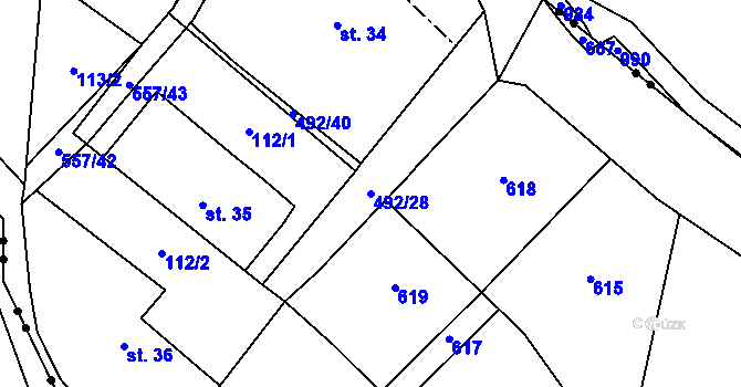 Parcela st. 492/28 v KÚ Třebovětice, Katastrální mapa