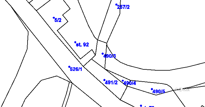 Parcela st. 490/3 v KÚ Třebovětice, Katastrální mapa