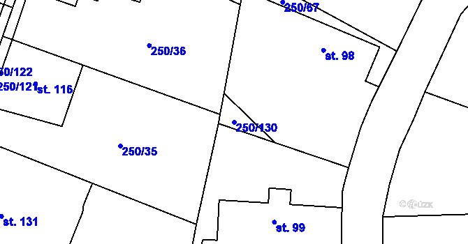Parcela st. 250/130 v KÚ Třebovětice, Katastrální mapa