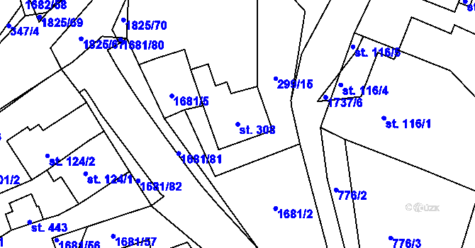 Parcela st. 308 v KÚ Třebovice, Katastrální mapa