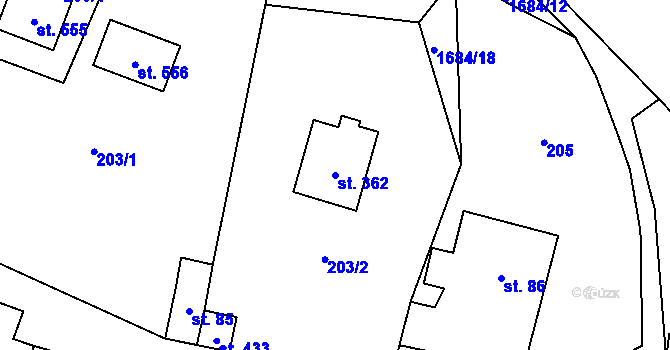 Parcela st. 362 v KÚ Třebovice, Katastrální mapa