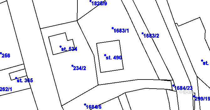Parcela st. 490 v KÚ Třebovice, Katastrální mapa