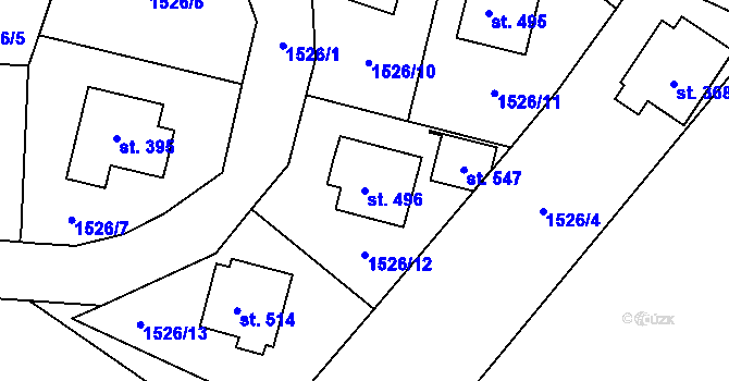 Parcela st. 496 v KÚ Třebovice, Katastrální mapa