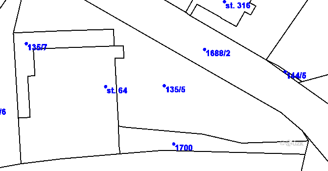 Parcela st. 135/5 v KÚ Třebovice, Katastrální mapa