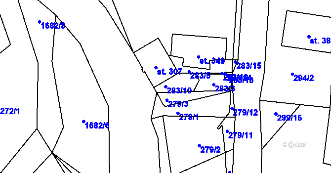 Parcela st. 283/10 v KÚ Třebovice, Katastrální mapa