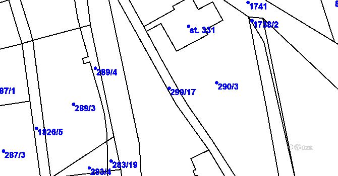 Parcela st. 299/17 v KÚ Třebovice, Katastrální mapa