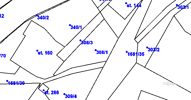 Parcela st. 308/1 v KÚ Třebovice, Katastrální mapa
