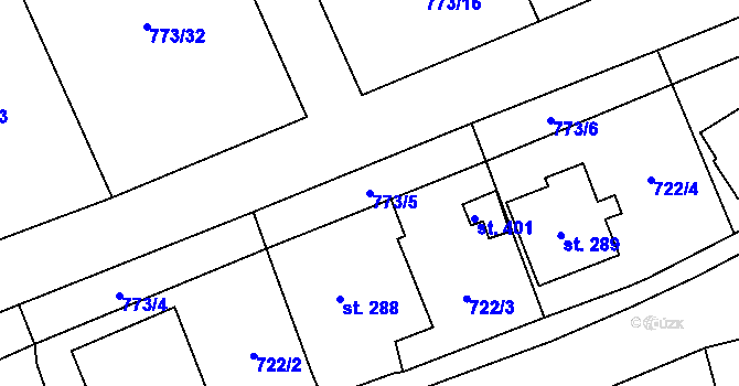 Parcela st. 773/5 v KÚ Třebovice, Katastrální mapa