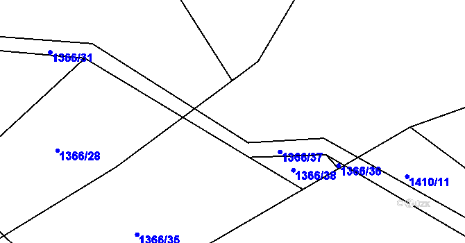 Parcela st. 1366/21 v KÚ Třebovice, Katastrální mapa