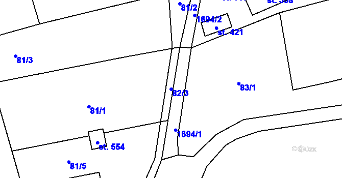 Parcela st. 82/3 v KÚ Třebovice, Katastrální mapa