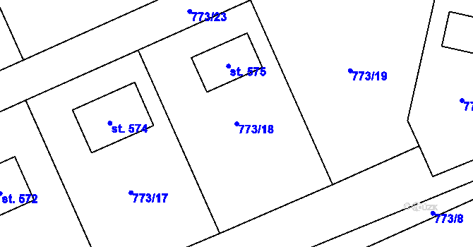 Parcela st. 773/18 v KÚ Třebovice, Katastrální mapa