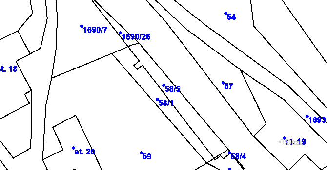 Parcela st. 58/5 v KÚ Třebovice, Katastrální mapa