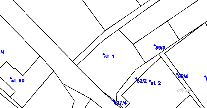 Parcela st. 1 v KÚ Hlaváčova Lhota, Katastrální mapa