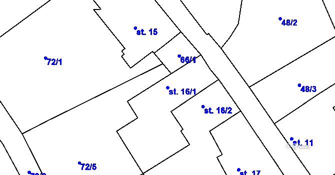 Parcela st. 16/1 v KÚ Hlaváčova Lhota, Katastrální mapa