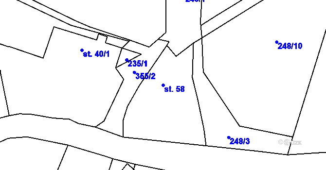 Parcela st. 58 v KÚ Hlaváčova Lhota, Katastrální mapa