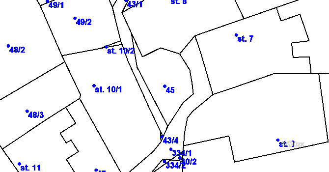 Parcela st. 45 v KÚ Hlaváčova Lhota, Katastrální mapa