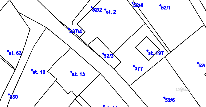 Parcela st. 52/3 v KÚ Hlaváčova Lhota, Katastrální mapa