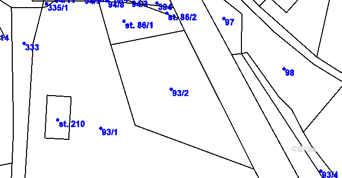 Parcela st. 93/2 v KÚ Hlaváčova Lhota, Katastrální mapa