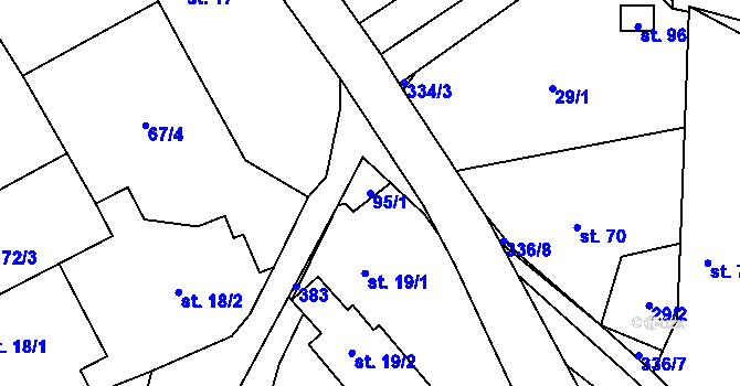 Parcela st. 95/1 v KÚ Hlaváčova Lhota, Katastrální mapa