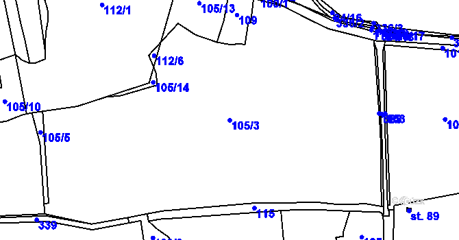 Parcela st. 105/3 v KÚ Hlaváčova Lhota, Katastrální mapa