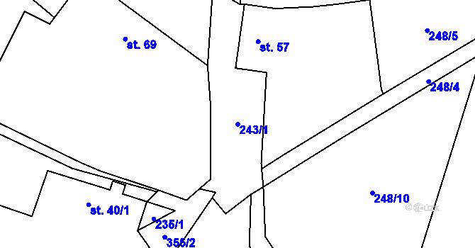 Parcela st. 243/1 v KÚ Hlaváčova Lhota, Katastrální mapa
