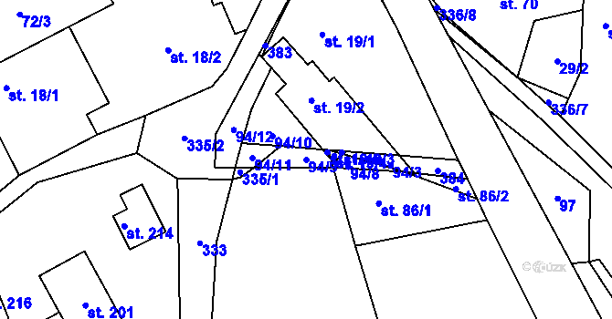 Parcela st. 94/9 v KÚ Hlaváčova Lhota, Katastrální mapa