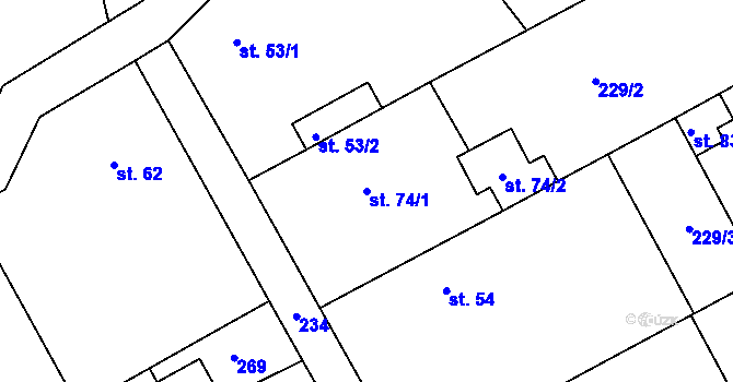 Parcela st. 74/1 v KÚ Klášterní Skalice, Katastrální mapa