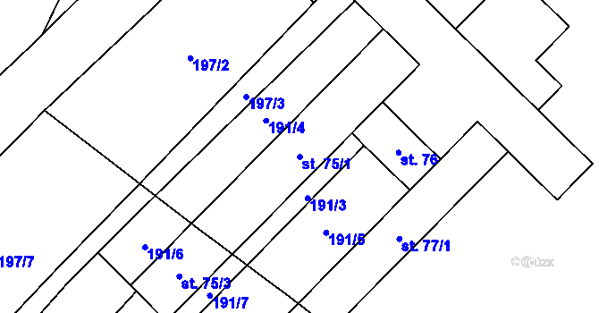 Parcela st. 75/1 v KÚ Miškovice u Kouřimi, Katastrální mapa