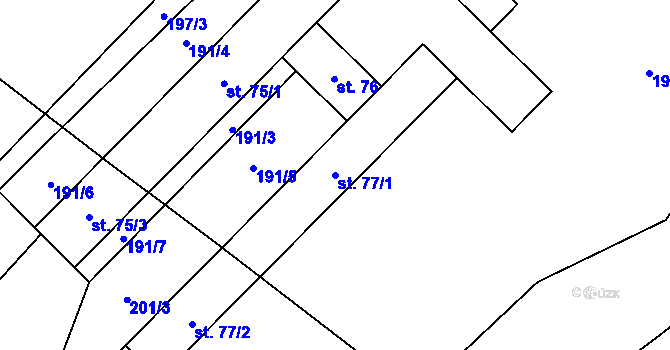 Parcela st. 77/1 v KÚ Miškovice u Kouřimi, Katastrální mapa