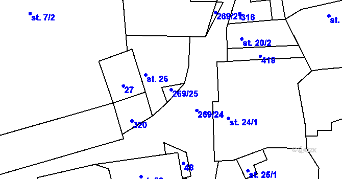 Parcela st. 269/25 v KÚ Třebovle, Katastrální mapa