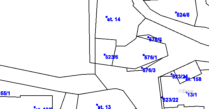 Parcela st. 523/6 v KÚ Třebsko, Katastrální mapa